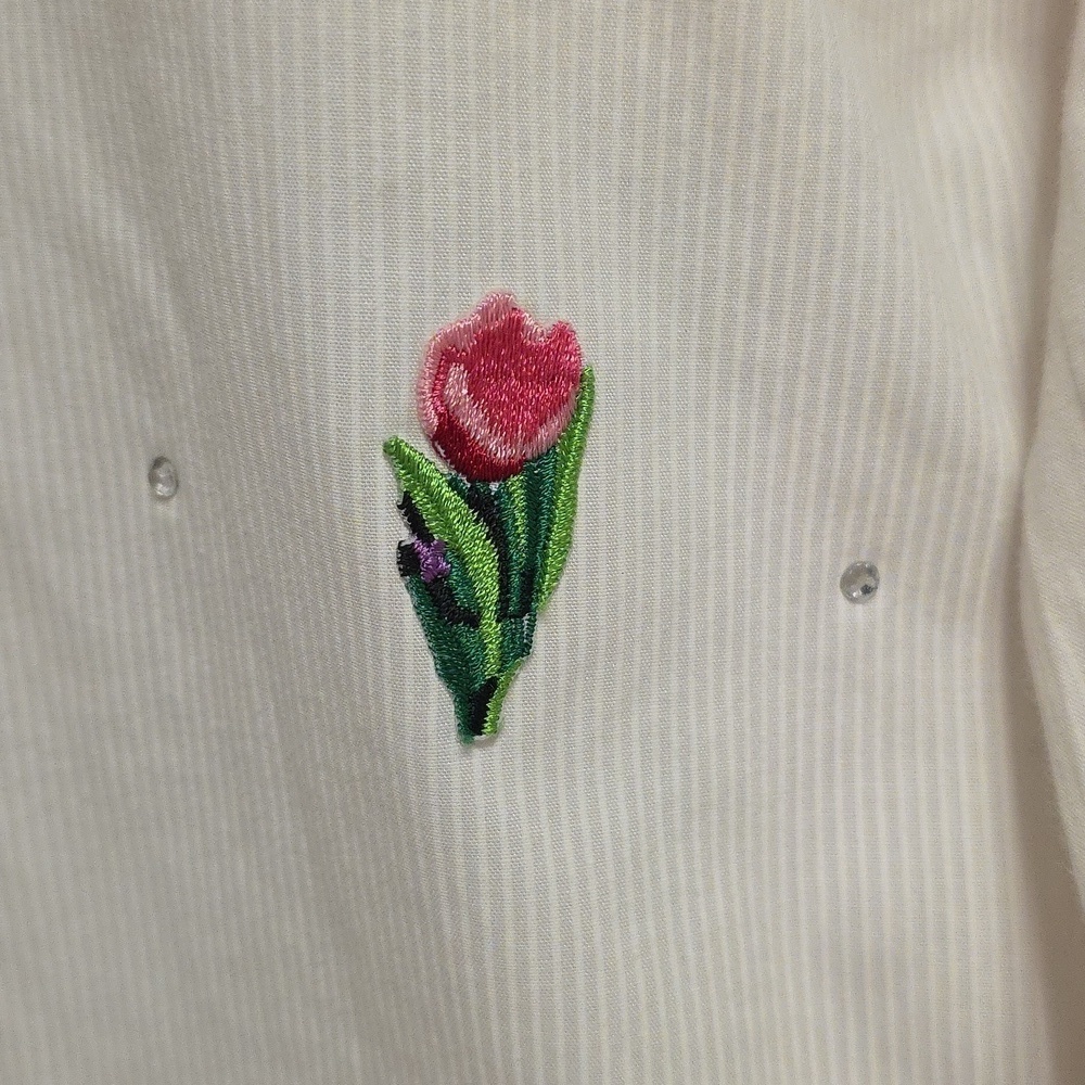 Vintage 90s Erin London button down blouse shirt top white floral large casual - Picture 4 of 10